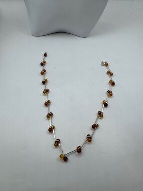 Sterling Silver Amber Bead Necklace, 15.5 Inches